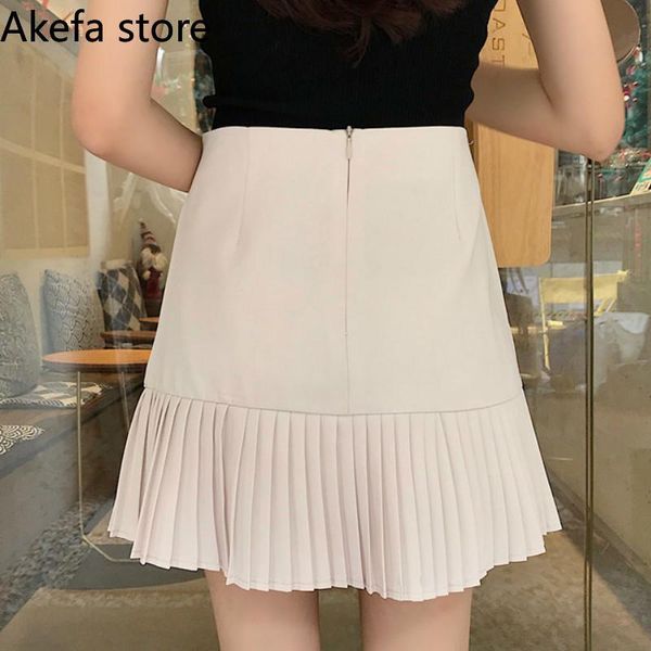 

skirts women mini solid pleated irregular slim casual high waist korean style chic fashion leisure trendy streetwear womens soft, Black