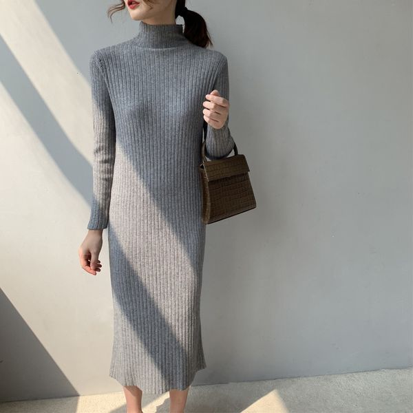 

2021 new knitted autumn high stretch sleeve turtleneck pullovers long women sweater pull femme dsbp, White