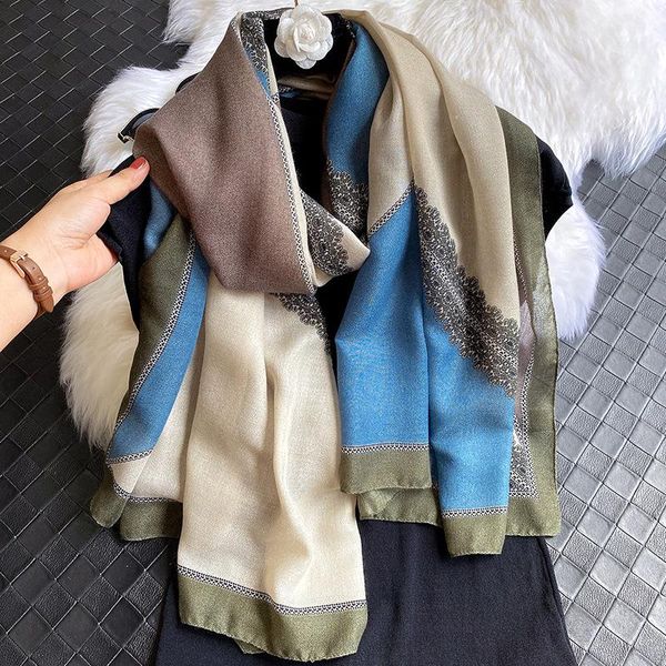 

spring winter scarf women hijab wraps foulard female headband neck scarves pashmina large shawls print lady bandana 2020 new wmtsxj, Blue;gray