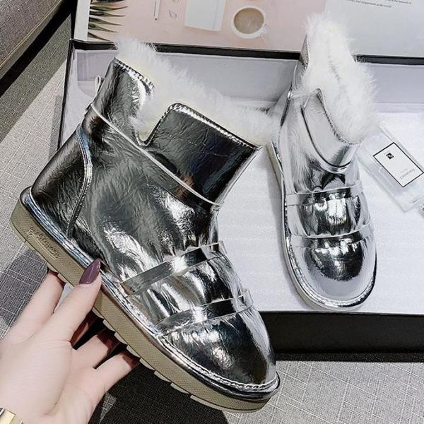 

2020 дамы снега сапоги ботильоны круглый toe pu кожа все матча плоский каблук мода зимняя обувь женская botas mujer, Black