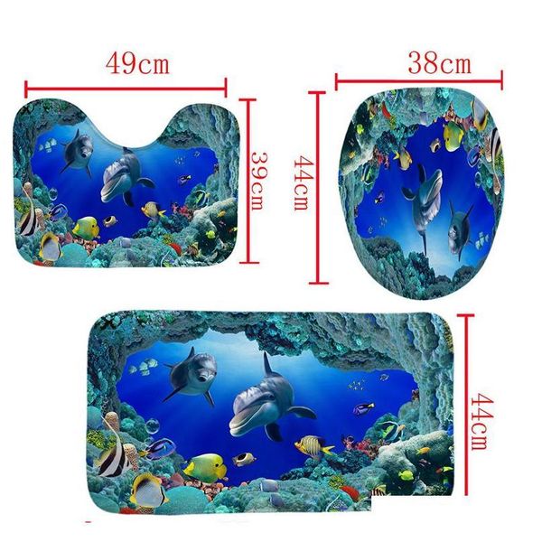 

3pcs/set bathroom bath curtain sets creative shower curtain sea turtle printing durable waterproof toilet cover qylsil sweet07