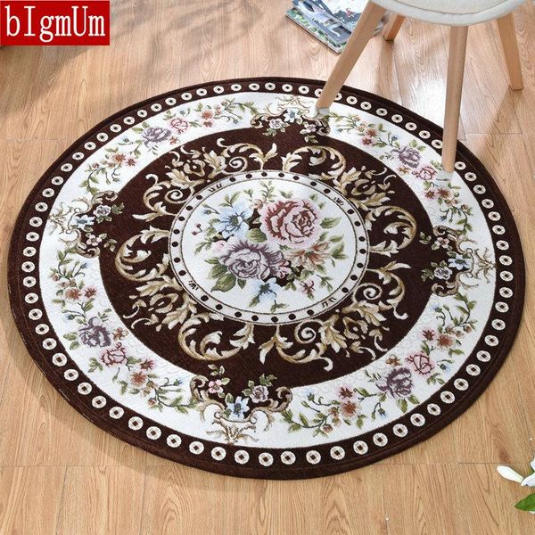 

luxury round carpet for living room jacquard classical non-slip floral floor mats bedroom kids play water absorption area rugs
