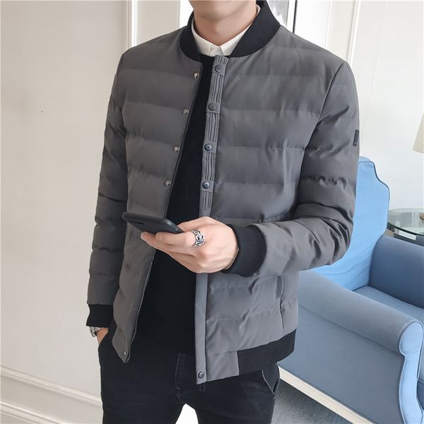 

baseball collar winter short padded korean slim trend thickened warm jacket men's down cotton, Black