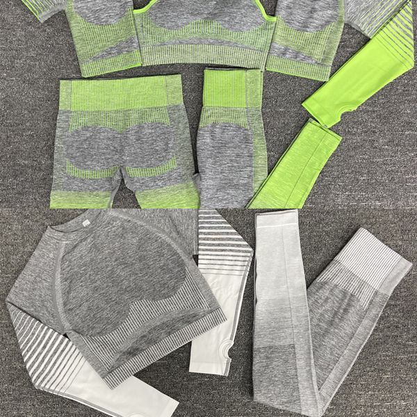 

women 2/3/5pcs yoga set running seamless gym workout short sleeve+sport+leggings+shorts+bra fitness suit yoga suit c0122, Gray