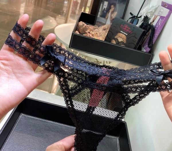 

lace women's t-pants temptation low waist transparent black t-pants ultra-thin99, Black;white