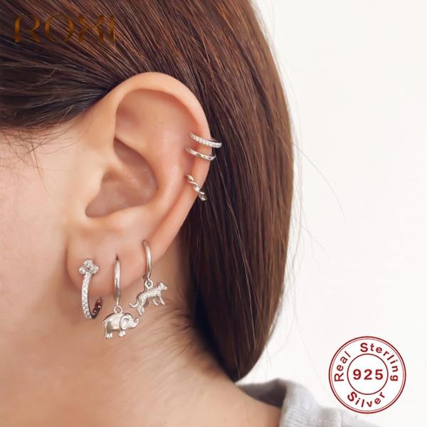 

hoop & huggie roxi lovely mini animal elephant earrings for women men kids birthday gift 925 sterling silver jewelry pendientes, Golden;silver