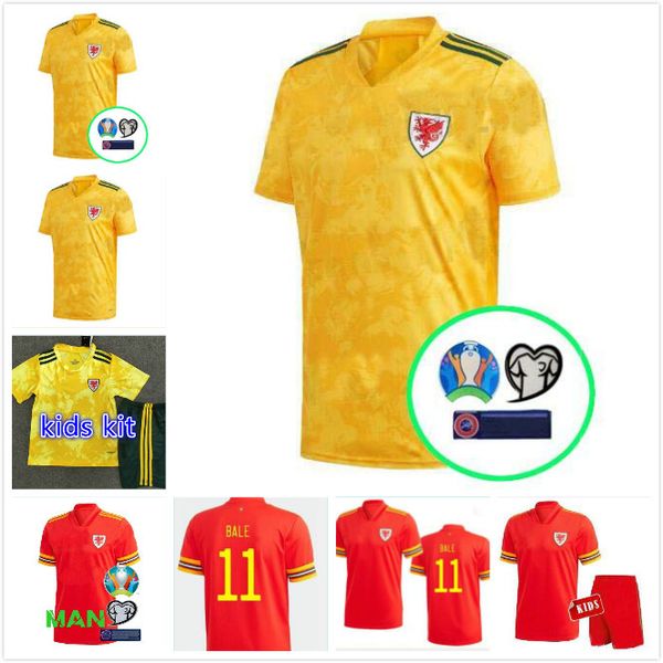 

2020 wales soccer jersey european cup 20 21 bale allen james ben davies wilson camisetas national team home red man+kids football shirt, Black;yellow