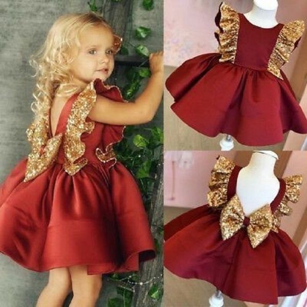 

baby girl's fluffy dress small flying sleeve sequins openwork dress baby full moon dress 1027, Red;yellow