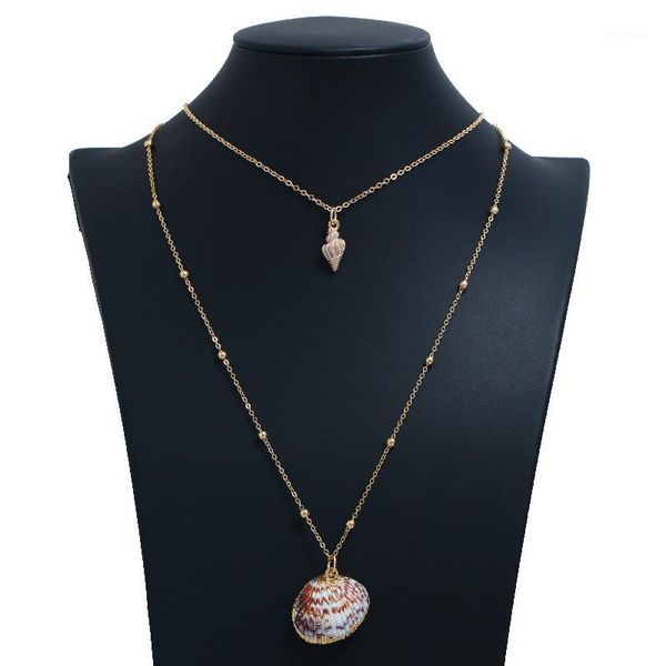 

pendant necklaces bohemian women gift geometric shell conch inlaid with gold edge ball multilayer necklace clavicle chain summer jewelry1, Silver
