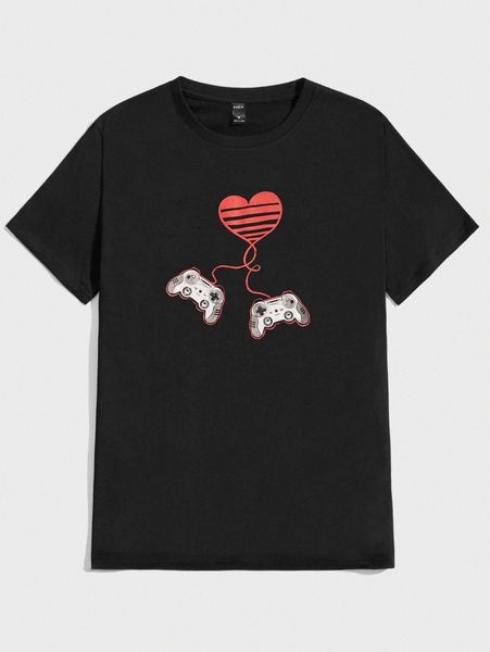 

men heart & gamepad print tee z4ks#, White;black