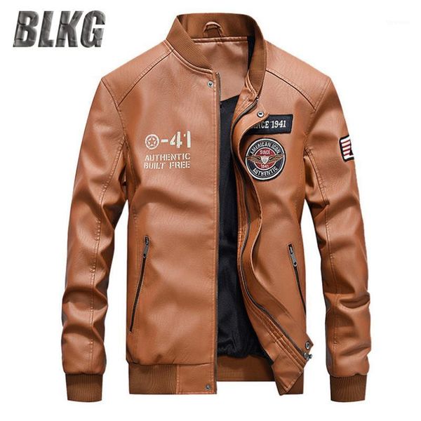 

blkg winter jacket men leather jacket men coat casual baseball collar faux leather fur coat mens pu1, Black