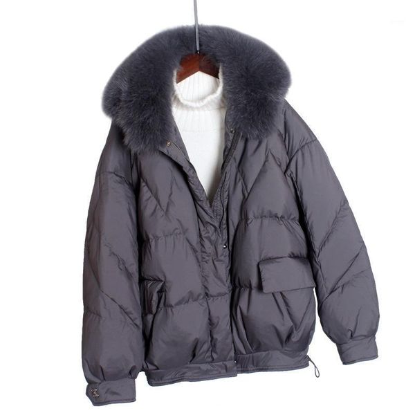 

autumn and winter new down jacket short real fur collar korean version large size was thin, warm and windproof women1, Black