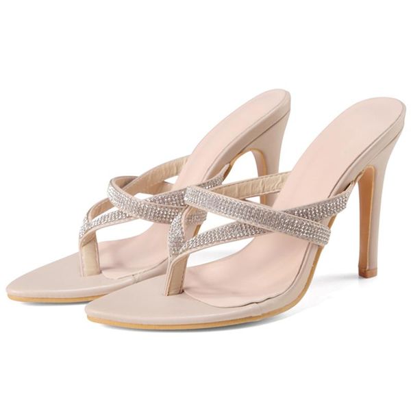 

2021 summer new style women fashion fetish high heels nightclub slippers rhinestone stiletto heels slippers big size lady shoes, Black