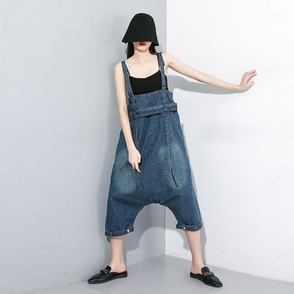 

summer women's overalls 2019 summer new washing and old jeans bf personality large size suspender suspenders 19251, Blue