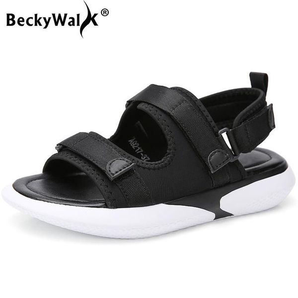 

open-toed women sport sandals flat hollow out women sandals outdoor summer shoes beach slippers shoes size 35-40 wsh3567, Black