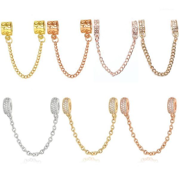 

charm bracelets buipoey fashion rose gold daisy pattern shiny zircon safety chain fit 3mm snake beads bracelet bangle jewelry gift1, Golden;silver