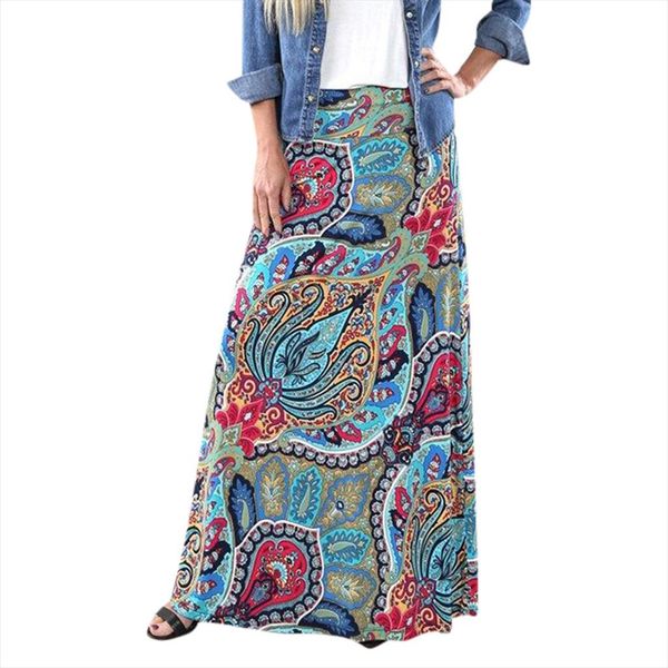 

skirt women fashion ladies loose casual flower printed striped patch long skirts chiffon skirt women summer, Black