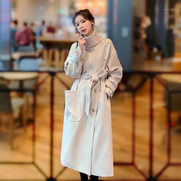 

2020new loose chic korean trench coat for women casual solid color turn-down collar waist belt elegant party coatsluxury eelgant1, Black