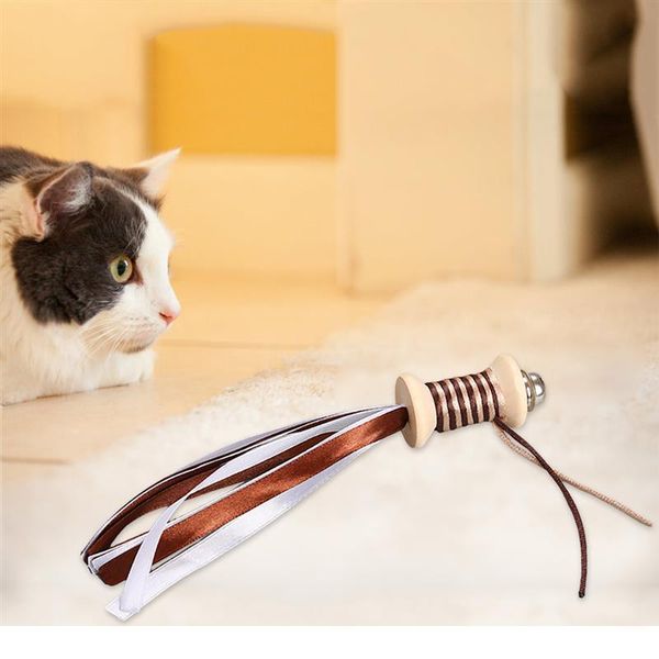 

legendog 1pc cat toy vintage creative wooden cat teaser toy cat ribbon toys with bell pet supplie qylajg