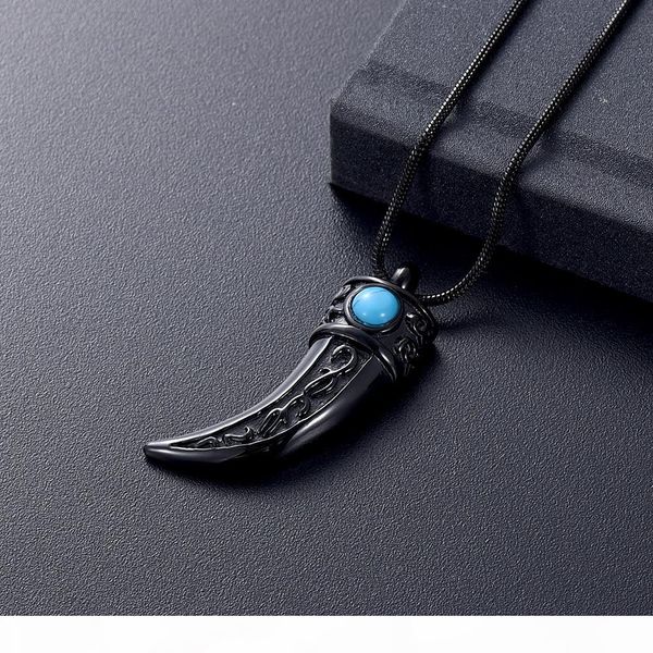 

ijd12845 funeral urn ashes holder horn shape pet cremation jewelry black color men necklace stainless steel, Silver