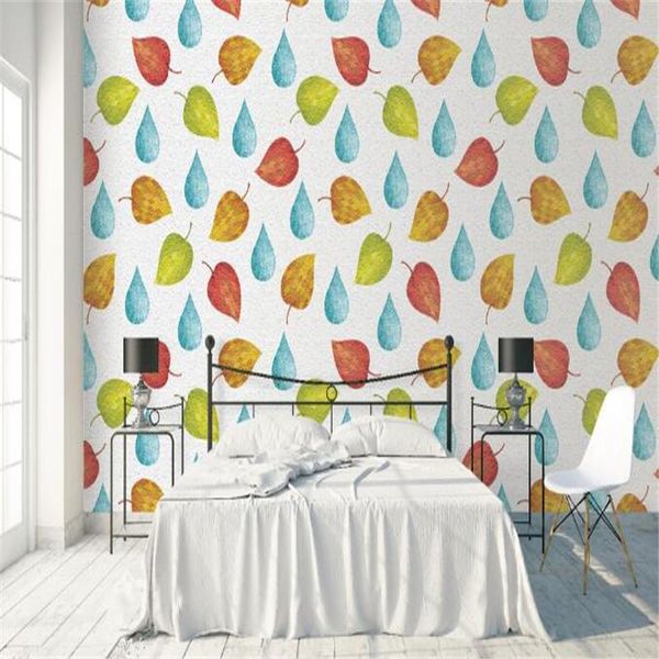 

hand-painted leaf p wallpaper mural cartoon minimalism 3d wallpapers for living room bedroom wall papers home decor for kids