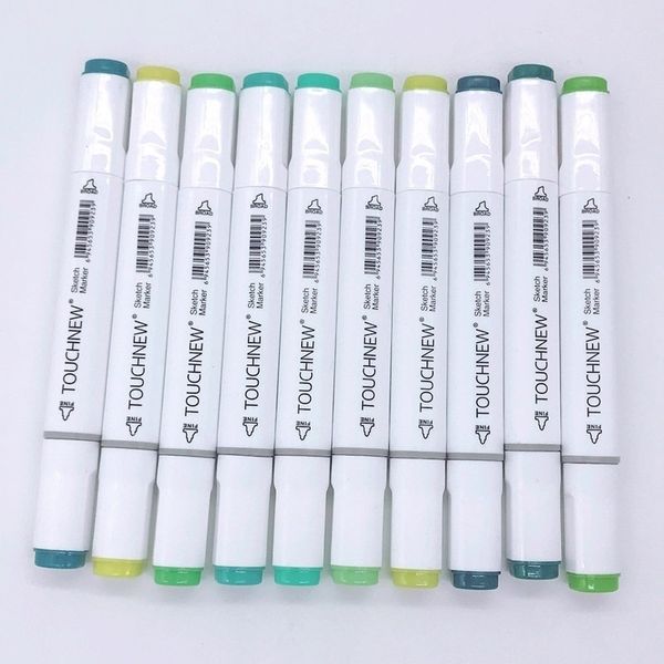 TouchNew 10 pcs Green Set Colors Colors Artista Dual Marcador De Mancheiro Definido Manga Design Escola Desenho Esboço Pen Art Supplies Art Markers Y200709