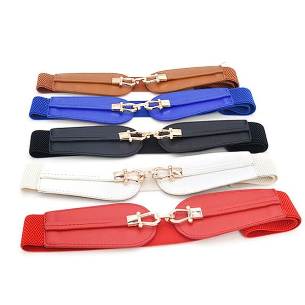 

1pc waist belt stretch dress belt wide buckle leather waistband, Black;brown