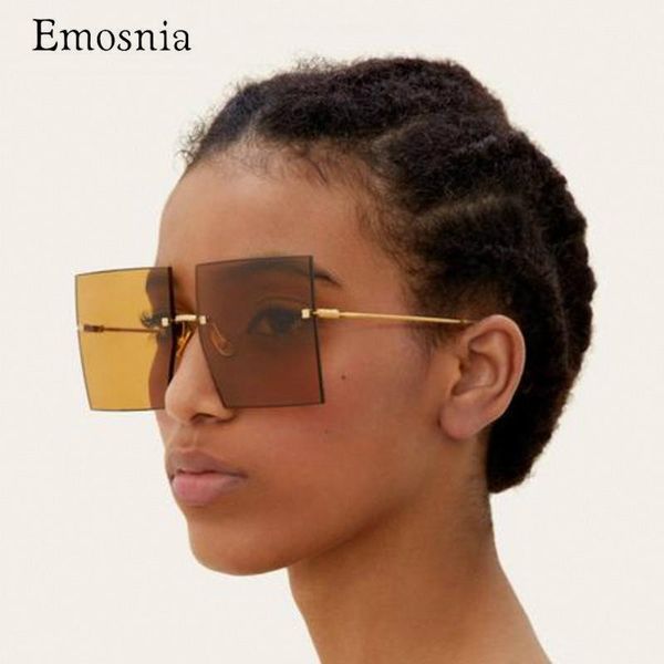 

sunglasses oversized square women 2021 fashion flat candy color red blue shades men rimless eyewear gafas, White;black