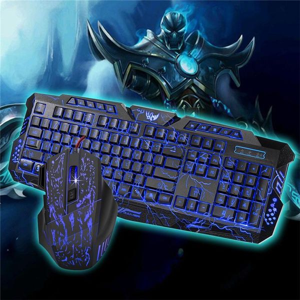 

voberry colorful led backlight gaming mechanical keyboard + adjustable dpi mouse set for computer pro gamer