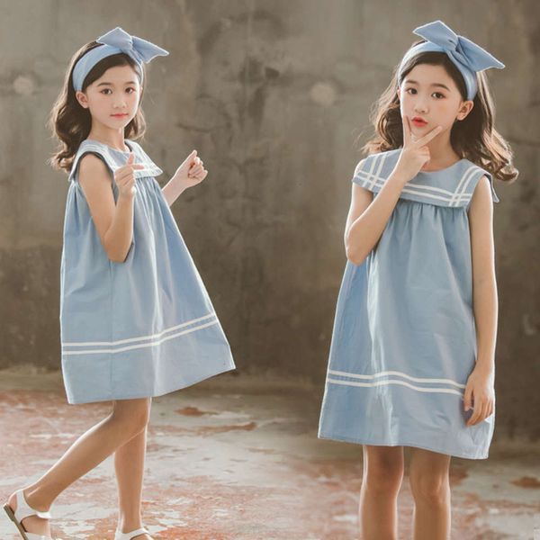 

pure girls' summer 2020 cotton korean college sle vt skirt middle school children's navy collar solid color drs, Red;yellow