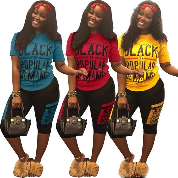 

2021 women summer popular smart letter print o neck tee knee length pants suit two piece set sporting tracksuit gllsd8332, Gray