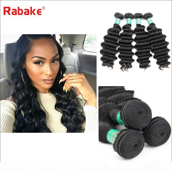 

8-28 inch 3 4pcs raw indian hair bundles loose deep wave rabake 100% unprocessed virgin human hair bundles wavy weave full head bundle, Black