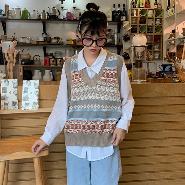 

new spring autumn sweater vest women sleeveless v-neck knitted vest female casual tank pullover girls y201128, White;black