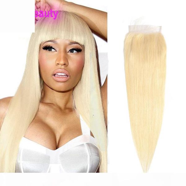 

malaysian human hair 4x4 lace closure 613# blonde silky straight lace closure 613 color straight virgin hair closures with baby hair, Black;brown