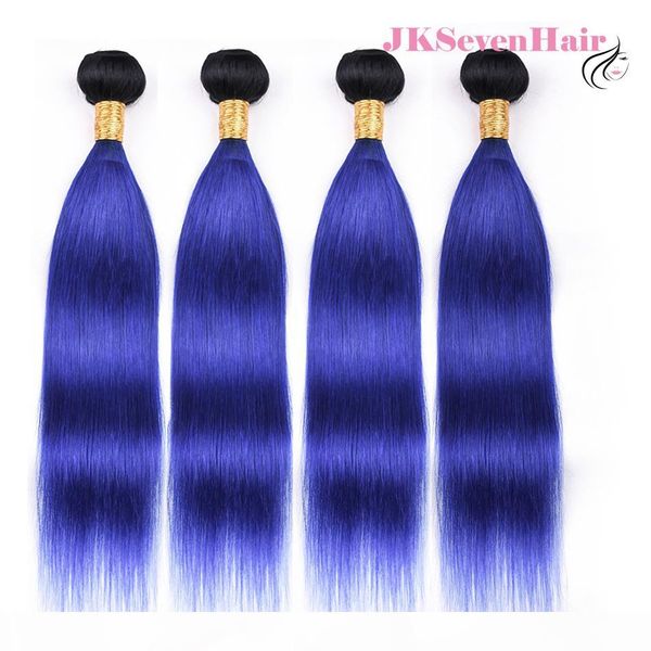 

ombre brazilian virgin straight hair extensions 1b blue 4 bundles malaysian peruvian dark rooted blue human hair weaves, Black