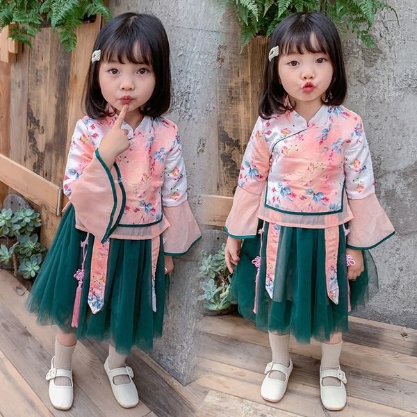 

pynzv 2020 yarn girl's antique skirtchildren's yarn improved 2020 new autumn girl hanfu autumn new girl's antique girl skirtc, Black;gray