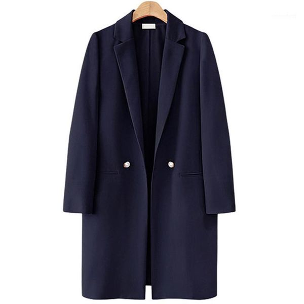 

new plus size spring autumn women trench fashion casual turn-down collar solid loose cardigan blazer coat for women outerwear1, Tan;black