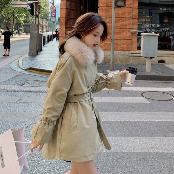 

parkway down jacket women's winter fashion ins mid long 2020 new korean real feather collar white down temperament coat1, Black