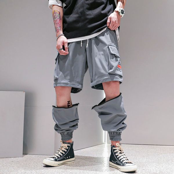 

men summer hip hop joggers black harem pants multi pocket sweatpants streetwear casual detachable overalls pants
