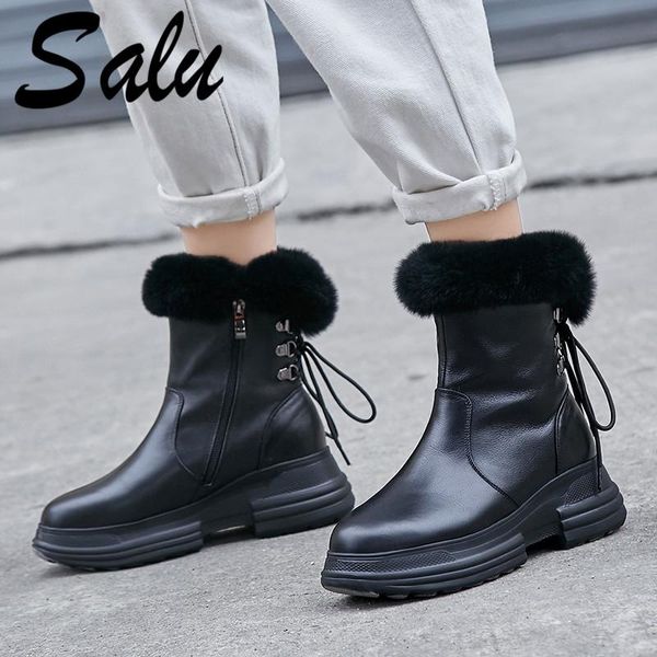 

salu winter new natural leather ladies snow boots fashion warm women's boots color shoes woman ing, Black