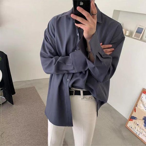 

2020 spring and autumn new men's loose pure color drop shoulder sleeve shirt fashion casual wild jacket white / gray1, White;black