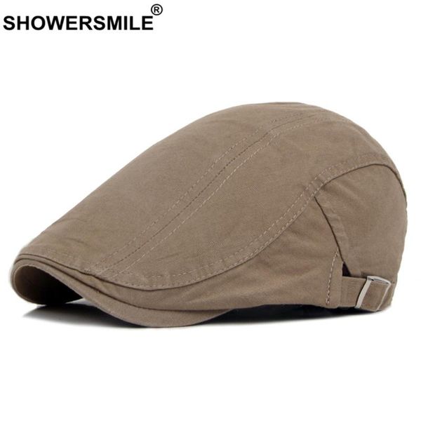 

berets showersmile cotton cabbie cap men flat solid khaki sboy spring summer irish adjustable british style ivy beret hat, Blue;gray