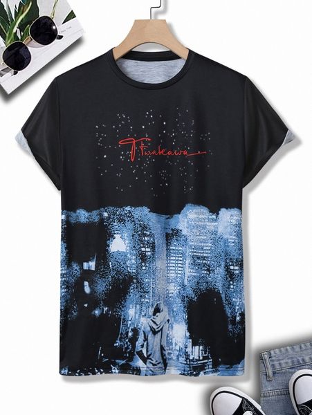 

men letter and figure graphic tee l3cq#, White;black