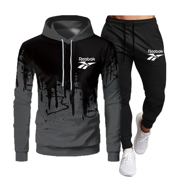 

designer men's tracksuits sets tracksuit men hooded sweatshirt+pants pullover hoodie sportwear suit ropa hombre men clothes, Gray