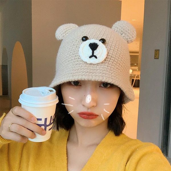 

трикотажные медведь hat fisherman hat женщин осень / зима тепло cute bear уши шерстяной черный хаки розовый основные, Blue;gray