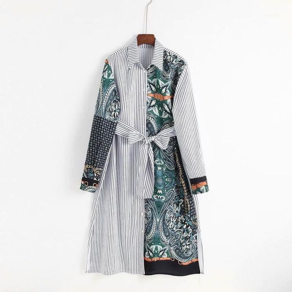 

women casual loose dresses 2019 spring new style stripe prints patchwork feminino vestidos1, Black;gray