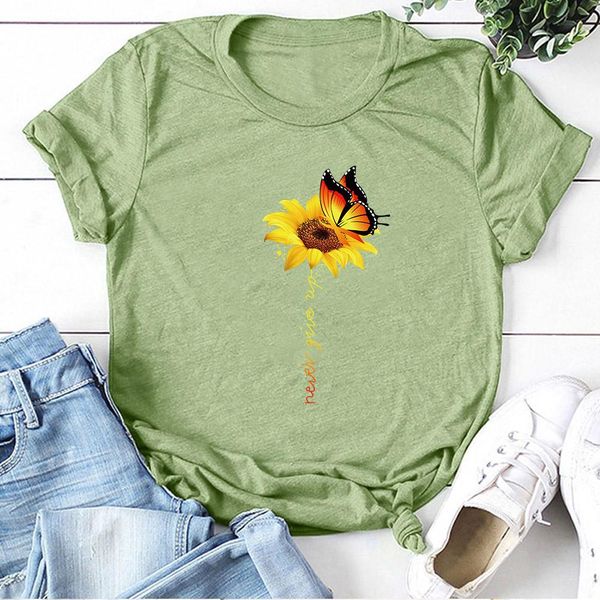

aesthetic cotton t shirt women harajuku graphic tees shirt femme sun flower butterfly white women's t-shirt never give up tshirt jllyxc