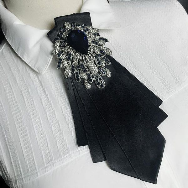 

handkerchiefs british women shirt ribbon bolo tie bow cravat personality handmade men wedding suit party crystal necktie rhinestone bowtie, Blue;white