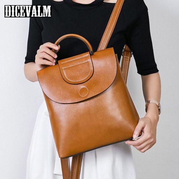 

oil wax genuine leather women backpacks female cow leather ladies shoulder bags mochila masculina school bags for teenage girls