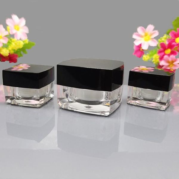 

20pcs 5/10/15/30g empty clear square acrylic eye face cream jar black cover mini trial cosmetic packing sub bottling containe